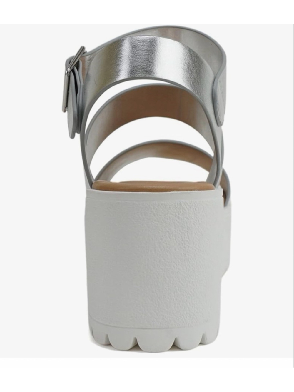 NEW Open Toe Two Bands Lug sole Silver block Heel Sandals 9 - Picture 2 of 8